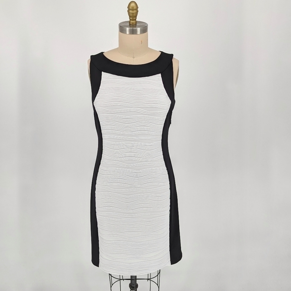 Calvin Klein Colorblock Knit Dress Black White 12 Business casual office preppy